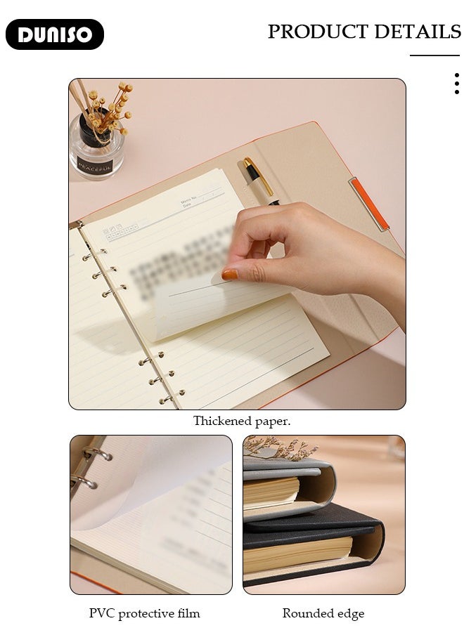 DUNISO - A5 Notebook, Portable Foldable Notepad, Transverse Line Diary Notebook for Women Men, PU Cover Design College Specific Notebook with Pen Slot Card Slot Side Pocket, Hardcover Business Notebook with Binder for Writing,Travel,Work & School - Image 1