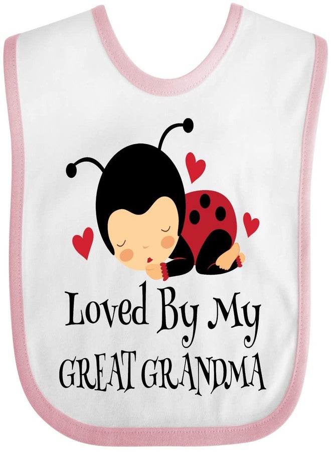 inktastic Loved By My Great Grandma Baby Bib, White and Pink - Image 1