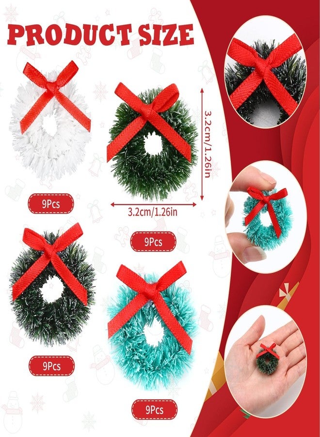 AUGSUN 36 Pcs Mini Christmas Wreaths, 1.26 Inch Artificial Tiny Wreath Christmas Tree Hanging Miniature Ornaments for Dollhouse Decor Xmas Holiday DIY Crafts - Image 2