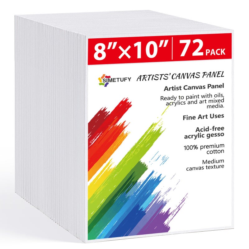 Simetufy 72 Pack 8 x 10 inch Canvas Boards for Painting Flat Canvas Panels Bulk Value Pack for Classes and Parties 100% Cotton for Acrylics Paint - Image 1
