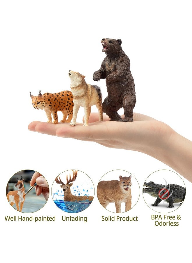 TOYMANY مجموعة تماثيل حيوانات الغابة الأمريكية الشمالية من تويماني 12 قطعة، تشمل حيوانات الراكون، الوشق، الذئب، الدب، النسر، لعبة تعليمية لتزيين الكعك، هدية عيد الميلاد أو عيد الميلاد للأطفال الصغار. - Image 4