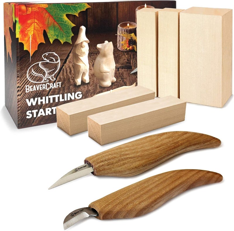 BeaverCraft Wood Carving Kit S16 Wood Whittling Kit for Beginners Kids Wood Carving Set - Whittling Knife, Chip Wood Carving Knife, Basswood Carving Blocks Wood for Carving Knives Whittling Tools - Image 1