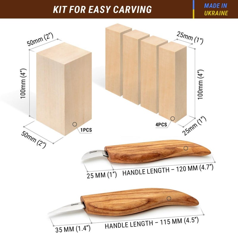 BeaverCraft Wood Carving Kit S16 Wood Whittling Kit for Beginners Kids Wood Carving Set - Whittling Knife, Chip Wood Carving Knife, Basswood Carving Blocks Wood for Carving Knives Whittling Tools - Image 3