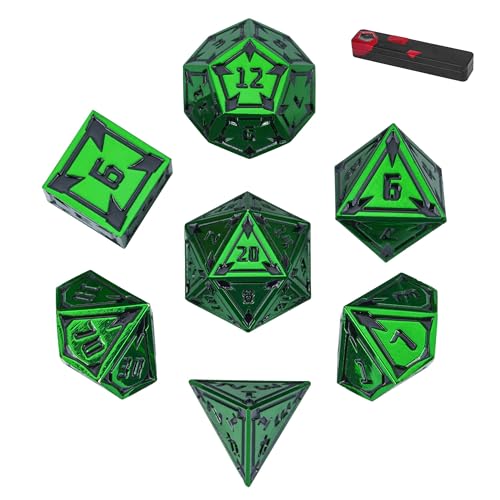 UDIXI Green Metal Dice Set DD 7Piece Heavy Metallic DND Dice Set with Gorgeous Gift Case for Role Playing Game and Tabletop Game - Image 1