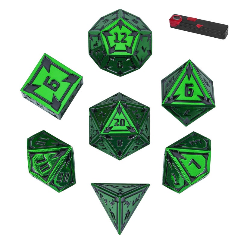 UDIXI Green Metal Dice Set DD 7Piece Heavy Metallic DND Dice Set with Gorgeous Gift Case for Role Playing Game and Tabletop Game - Image 3