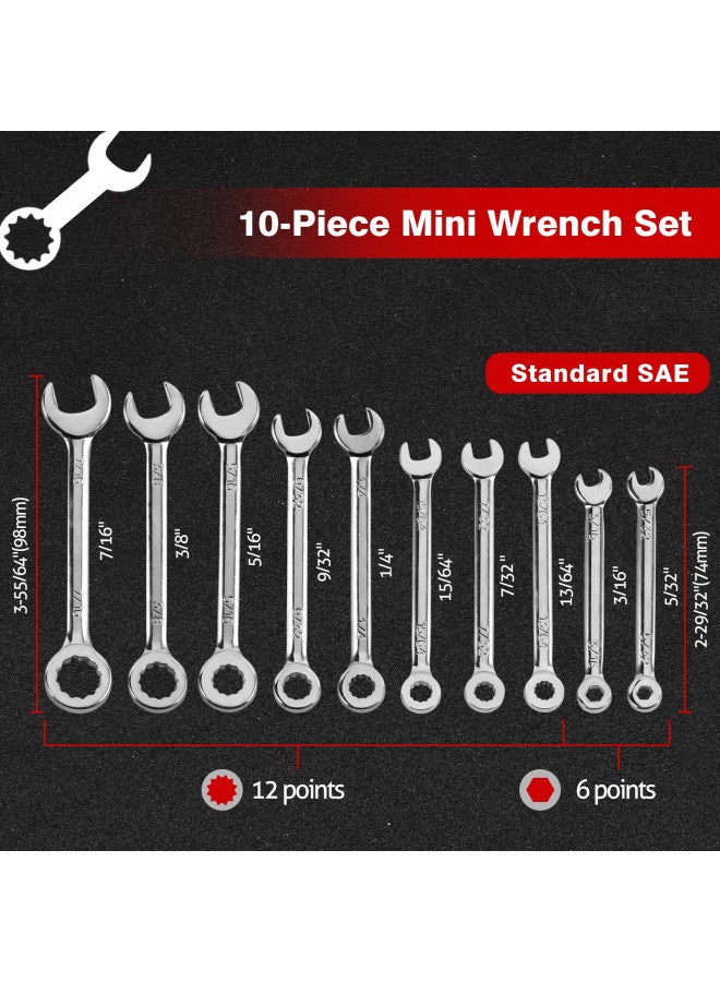 SPEEDWOX SPEEDWOX Mini SAE Ignition Wrench Set 10 Pcs 5/32"-7/16" Standard Small Wrench Set Combination Wrenches Open and Box End Set Mini Spanner Set with Portable Storage Pouches and A Ring - Image 1