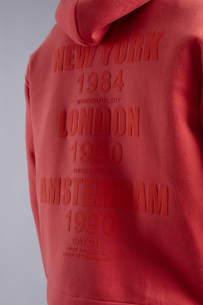 كاتش سويت شيرت بغطاء رأس وسحاب مطبوع بنقوش بارزة - Image 4