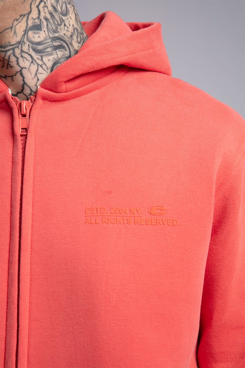 كاتش سويت شيرت بغطاء رأس وسحاب مطبوع بنقوش بارزة - Image 3