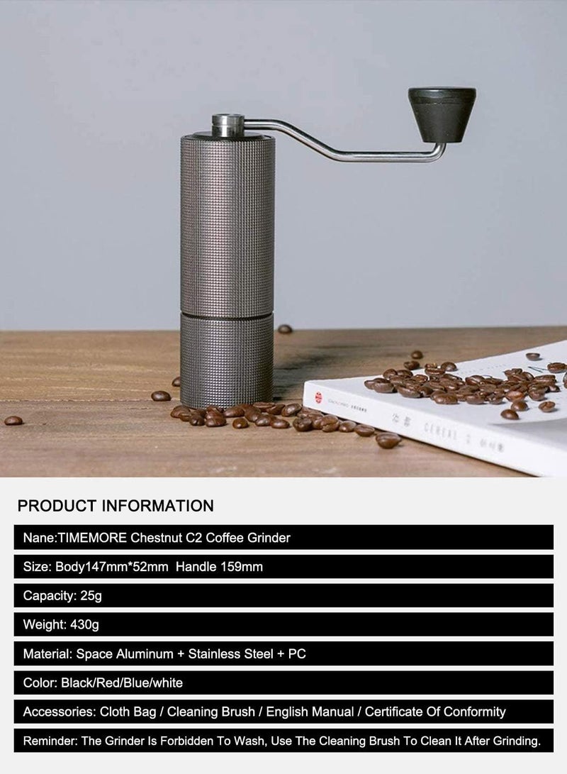 TIMEMORE Chestnut C2 Manual Coffee Grinder Solid Large Grain Condiment Grinder Settings Adjustable Multiple Grinding Modes Stainless Steel Non Slip Detachable Portable Suitable for Home Travel or Camping  - Image 5