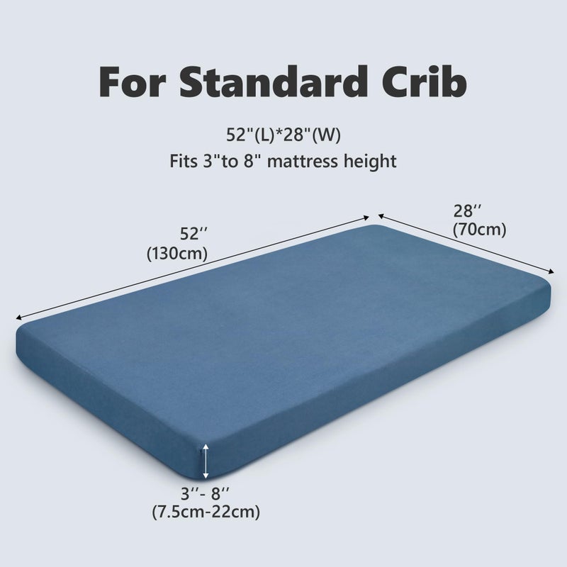 TILLYOU Baby Crib Sheets for Boys Girls, Super Soft Toddler Bed Sheets, 2 Pack Sheets for Standard Crib Mattress 28x52in, Navy and Stone Blue - Image 3