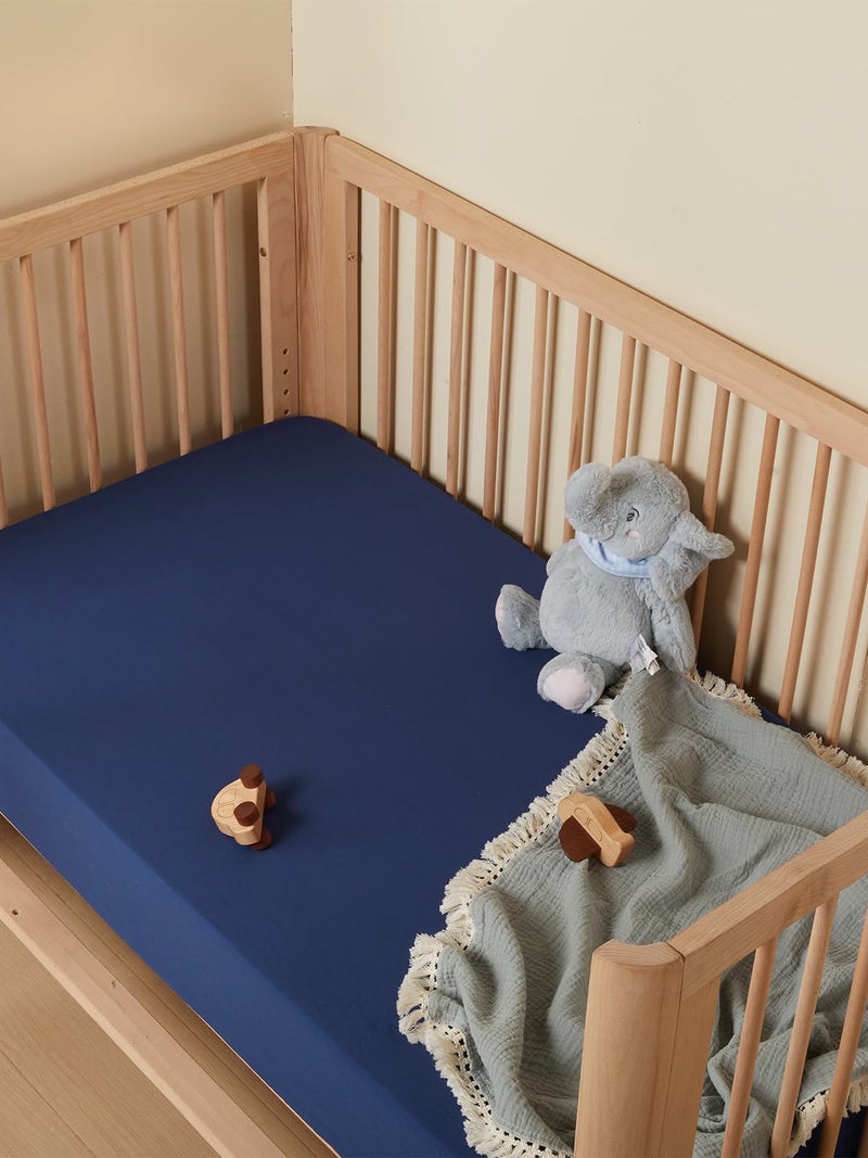 TILLYOU Baby Crib Sheets for Boys Girls, Super Soft Toddler Bed Sheets, 2 Pack Sheets for Standard Crib Mattress 28x52in, Navy and Stone Blue - Image 2