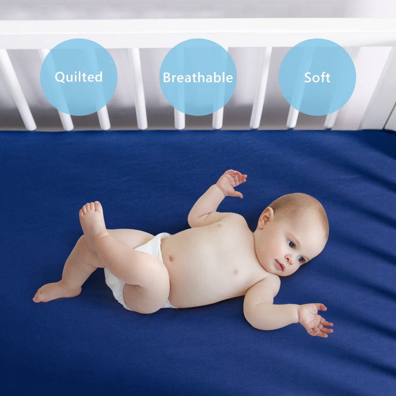 TILLYOU Baby Crib Sheets for Boys Girls, Super Soft Toddler Bed Sheets, 2 Pack Sheets for Standard Crib Mattress 28x52in, Navy and Stone Blue - Image 5