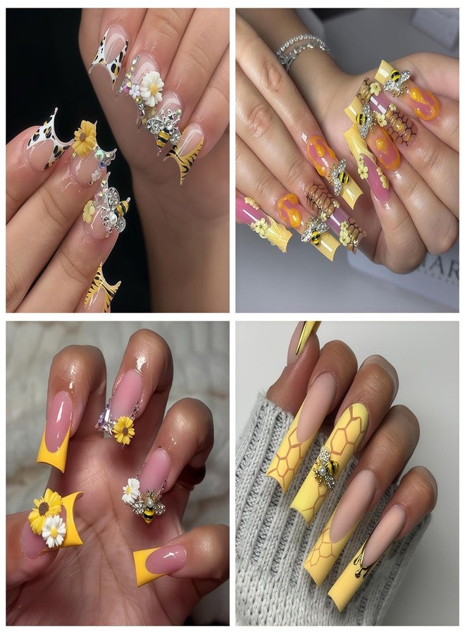BHCCXZ 100PCS Nail Charms and Gems Gold Bee Yellow Flower for Nails Design，3D Daisy Y2k Nail Jewels Bulk Nail Art Decor Set - Image 4