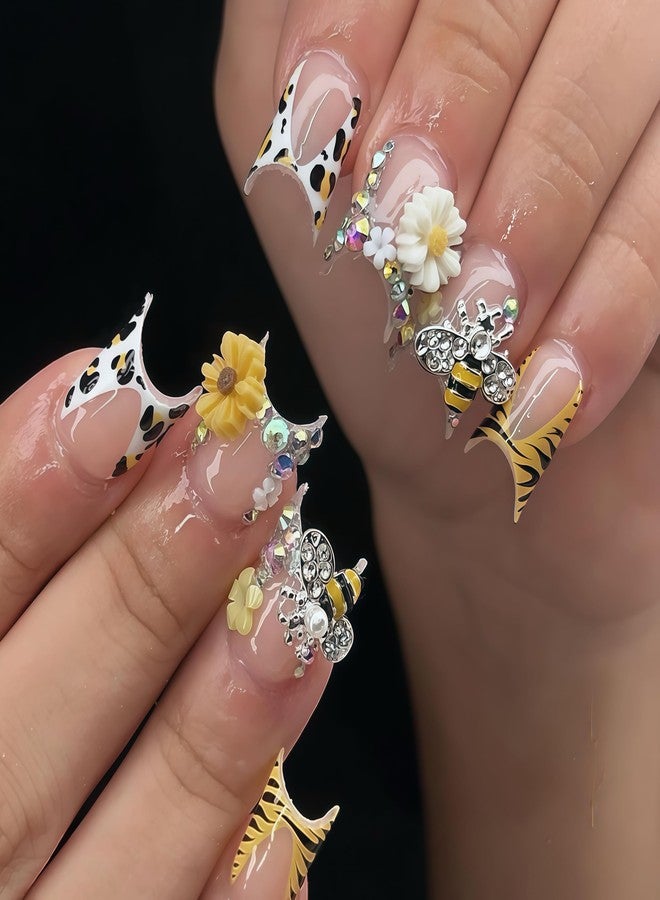 BHCCXZ 100PCS Nail Charms and Gems Gold Bee Yellow Flower for Nails Design，3D Daisy Y2k Nail Jewels Bulk Nail Art Decor Set - Image 5