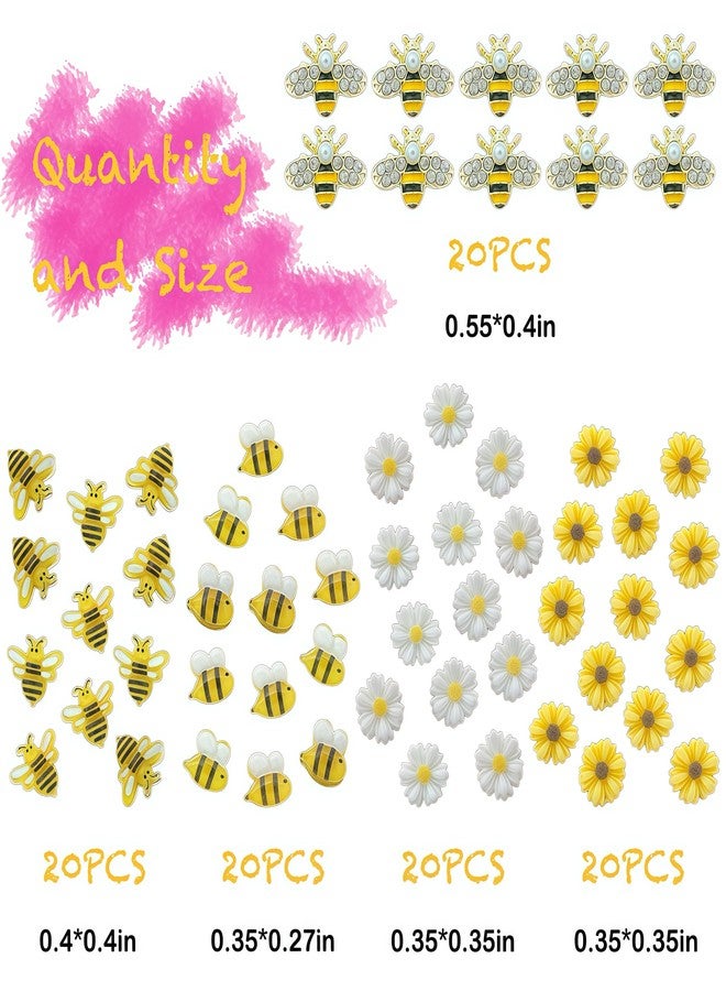 BHCCXZ 100PCS Nail Charms and Gems Gold Bee Yellow Flower for Nails Design，3D Daisy Y2k Nail Jewels Bulk Nail Art Decor Set - Image 2
