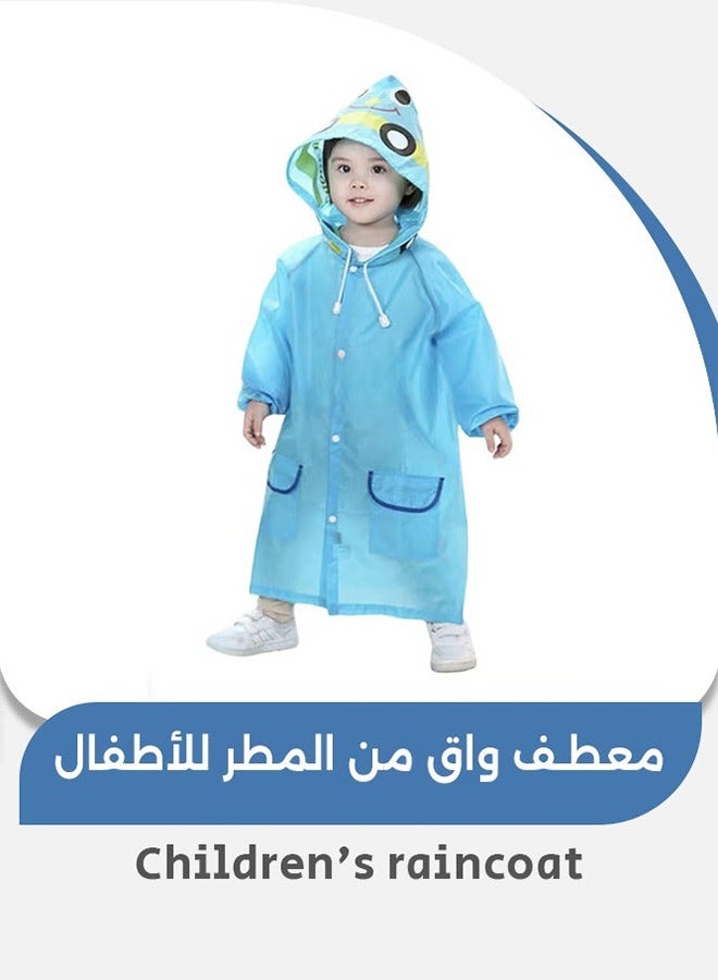 بونشو المطر للأطفال، مقاوم للماء، قابل لإعادة الاستخدام، بغطاء للرأس، مثالي للأولاد والبنات، مثالي للاستخدام في الهواء الطلق (أزرق) - Image 1