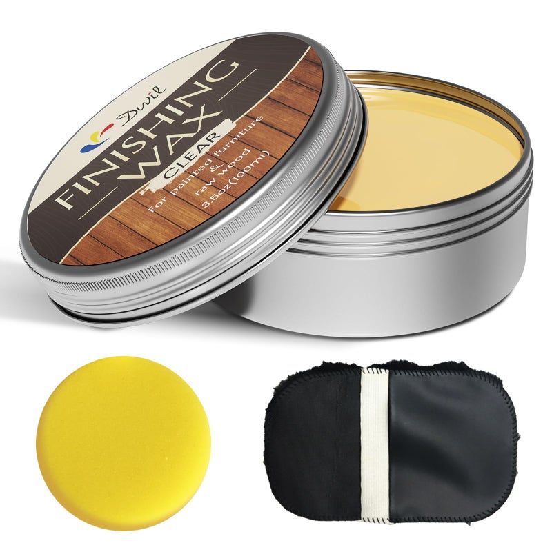 DWIL Wood Finishing Wax for Furniture - 100% Natural Chalk Paint Wax for Sealing & Protecting Painted and Raw Wood Surfaces, Wooden Floors & More - Clear Protective Finish, 3.5 Oz (Includes Tools) - Image 1