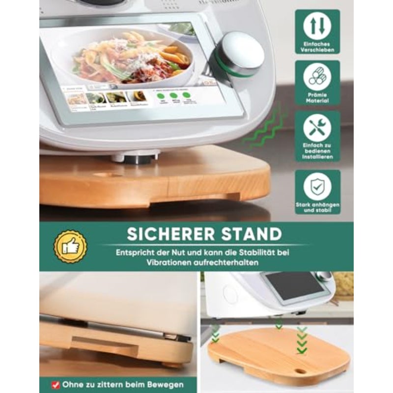 GNUEMP Sliding Board for Thermomix TM6 TM5, Wooden Sliding Board with Wheels, Beech - Image 5