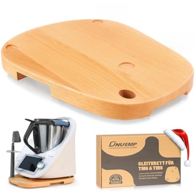 GNUEMP Sliding Board for Thermomix TM6 TM5, Wooden Sliding Board with Wheels, Beech - Image 1