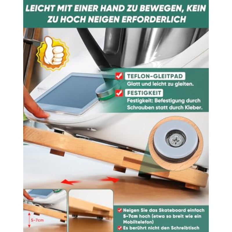GNUEMP Sliding Board for Thermomix TM6 TM5, Wooden Sliding Board with Wheels, Beech - Image 4