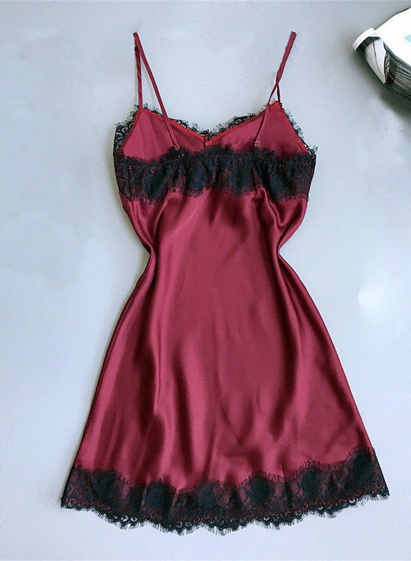 Loquat 4Pcs Lace Sleepwear Silky Lace Patchwork Nightdress Red/Blue/White/Black  - Image 2