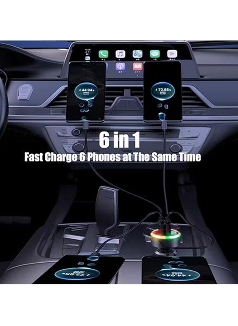 X-level - Car Charger,Super Fast Charge USB C Car Phone Charger Adapter 6 in 1 with Voltage Display 250W Multi USB Charger with Volt Meter for iPhone 16 15 Pro Max 14 Plus 13 Samsung Android Phone - Image 1