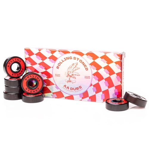 Rolling Stoned Skateboard Bearings Set - ABEC 5 Sealed Bearings for Skateboards, Longboards, Scooters and Roller Skates Stainless Steel 608 Bearings (8 Pack, Red) (AA Dubs) - Image 1