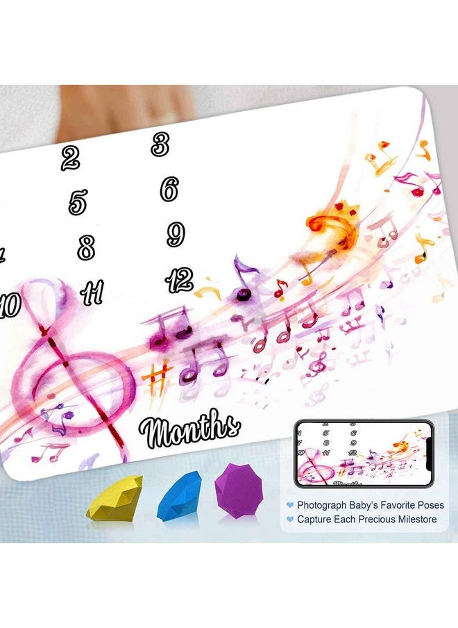 FHZON - Musical Theme Baby Monthly Milestone Blanket for Boys and Girls, Watercolor Note Sheet Music Month and Age Blanket, 48x40in Soft Flannel, Monthly Newborn Gift Baby Photo Blanket BTQQFH12 - Image 1