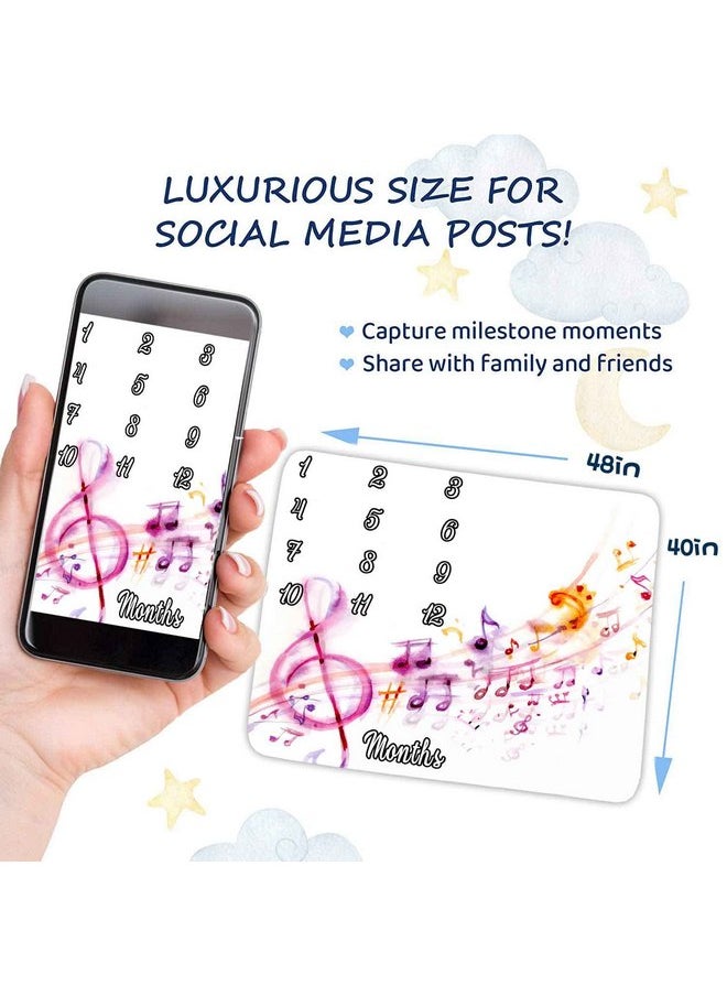 FHZON - Musical Theme Baby Monthly Milestone Blanket for Boys and Girls, Watercolor Note Sheet Music Month and Age Blanket, 48x40in Soft Flannel, Monthly Newborn Gift Baby Photo Blanket BTQQFH12 - Image 1