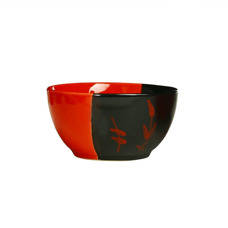 Caffeine Ceramic Handmade Glossy Black and Red Dining Bowl Set of 6pcs - Image 3