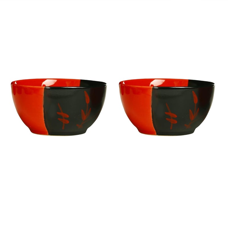 Caffeine Ceramic Handmade Glossy Black and Red Dining Bowl Set of 6pcs - Image 2