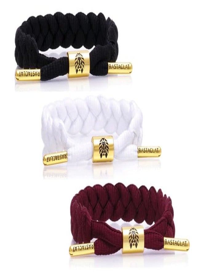 Rastaclat Braided Bracelets for Men & Women | 3 Pack Includes Onyx II, Zion II & Merlot Adjustable Stackable Bracelets Braided by Hand (Medium/Large) - Image 1
