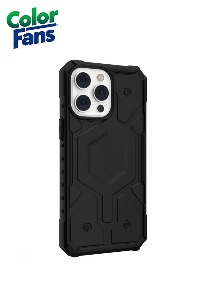 Color Fans Apple iPhone 13 Pro Case 6.1" Pathfinder Built-in Magnet Compatible with Magnet Charging Slim Lightweight Shockproof Dropproof Rugged Protective Cover - Black  - Image 3