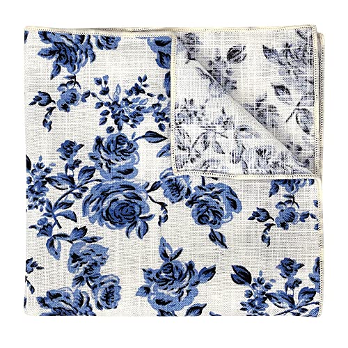 Kebocis Mens Blue Floral Pocket Square Handkerchief for Men, White - Image 2