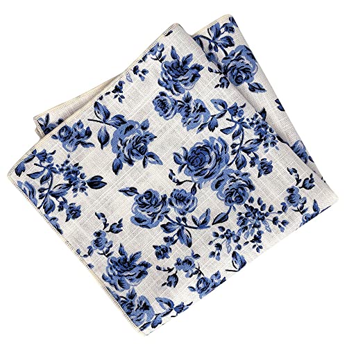Kebocis Mens Blue Floral Pocket Square Handkerchief for Men, White - Image 5
