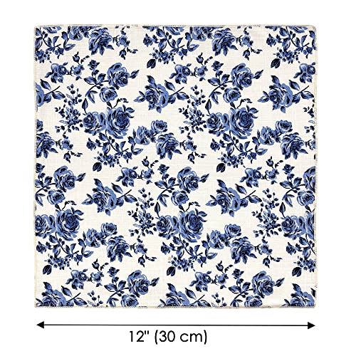 Kebocis Mens Blue Floral Pocket Square Handkerchief for Men, White - Image 4
