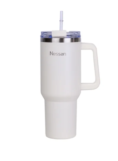 Nessan Nessan Double Wall Stainless Steel Vacuum Insulated Travel Mug Tumbler with Dual Function Lid and Straw for Water, Iced Tea or Hot Coffee, Smoothie and More (Cream, 1200ml)