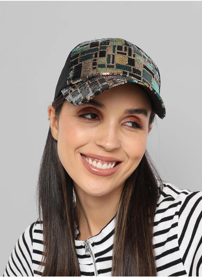 Haute Sauce Sequin Block Baseball Cap - Black