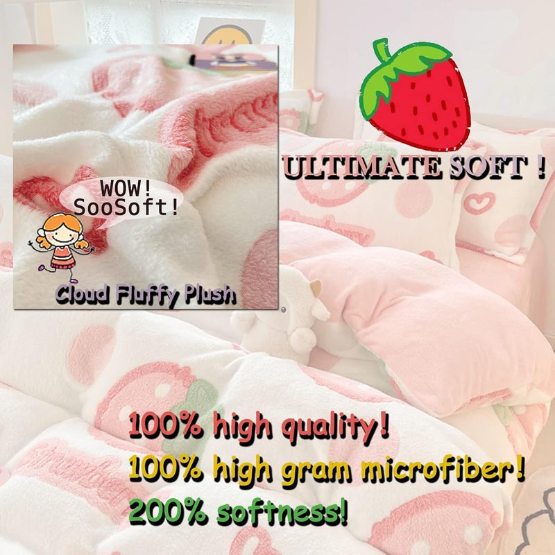 MorroMorn Twin Duvet Cover Set, Pink Strawberry Cute Bedding Sets, Fluffy Comforter Covers Lightweight Blanket Ultra Soft Kawaii for Girls Kids Toddler Teen Women Twin/Twin XL Size - Image 2