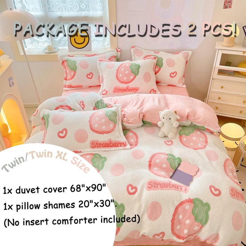 MorroMorn Twin Duvet Cover Set, Pink Strawberry Cute Bedding Sets, Fluffy Comforter Covers Lightweight Blanket Ultra Soft Kawaii for Girls Kids Toddler Teen Women Twin/Twin XL Size - Image 1