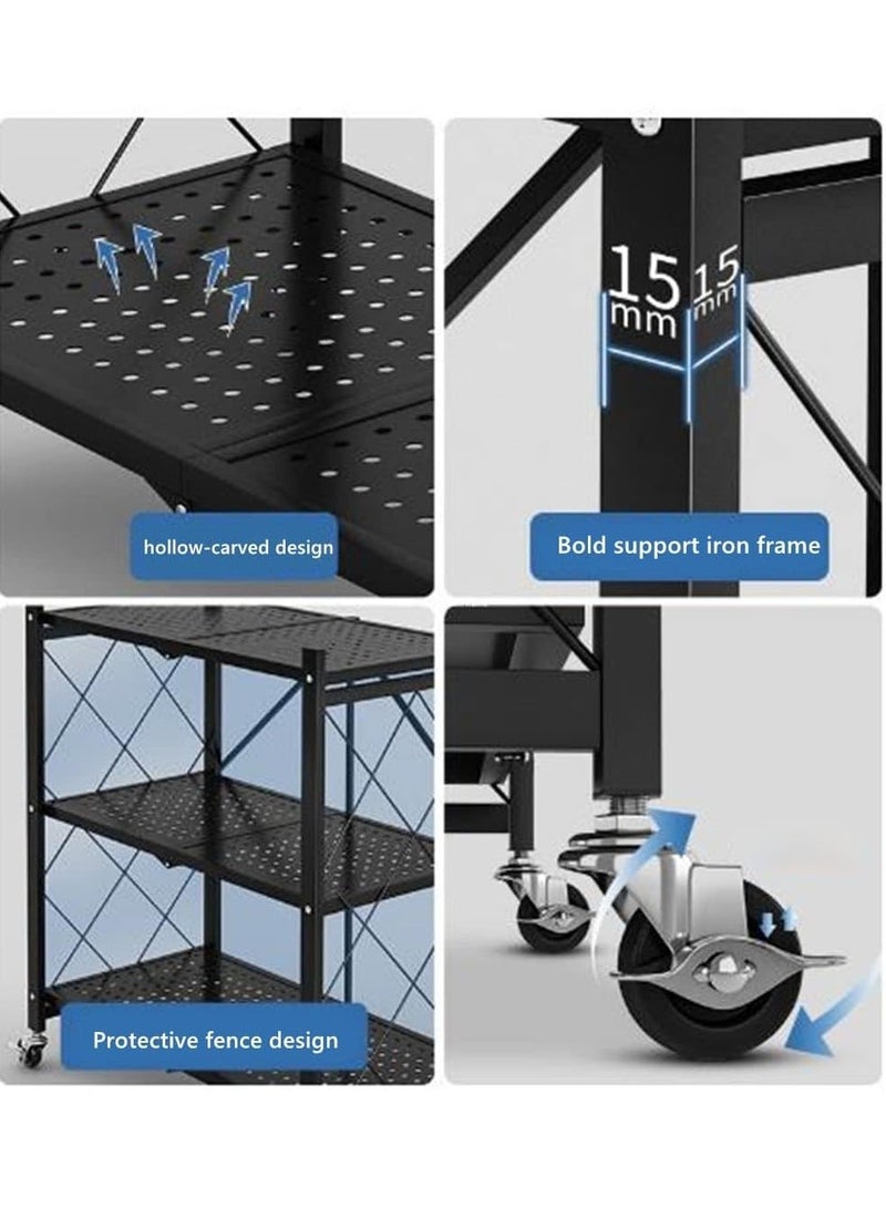 رف ميكروويف من 5 طبقات على سطح المطبخ - رف فرن قابل للطي مع عجلات، رف تخزين متين، رف أدوات الطهي والتخزين اليومي، رف دوار متعدد الأغراض للطهي والتخزين، مناسب للمنزل والمطعم والمقاهي وشاحنة الطعام والمبيت والمكتب والشقق والمطبخ الصغير والسيارة الترفيهية والمنزل المستأجر. - Image 4
