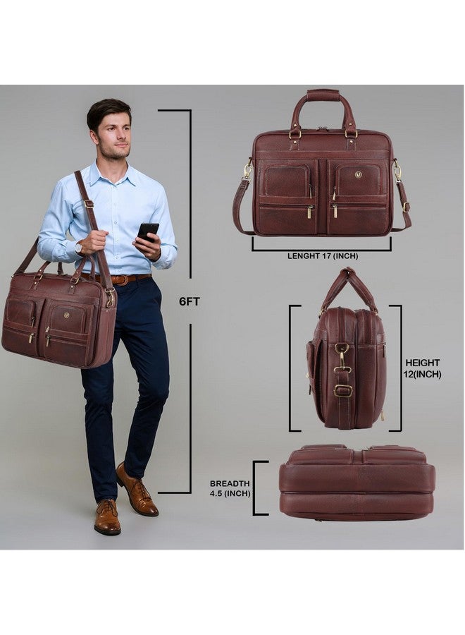 Wildhorn حقيبة حاسوب محمول للرجال من وايلد هورن جلد طبيعي 15.6 بوصة | حقيبة مكتب مع جيوب متعددة ومساحة تخزين إضافية | مقابض حمل قوية وحزام قابل للتعديل | ضمان لمدة سنة واحدة - Image 2