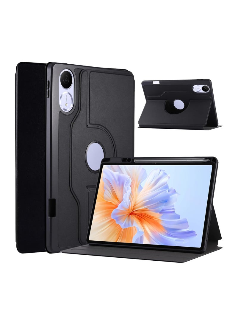 Case Compatible with Honor Pad V9 11.5 inch 2025 Tablet Protector Rotating 360 Solid Color Leather Protective Case Holster with Pen Holder (Black) - Image 1