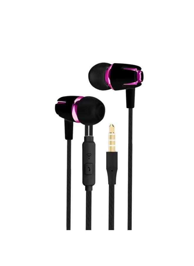 Generic Subwoofer Semi-in-ear Headphones For Apple Android Huawei Mobile Phone Wire-controlled Sports Game Headphones With Wheat-Color:Black Rose Red ]  - Image 1