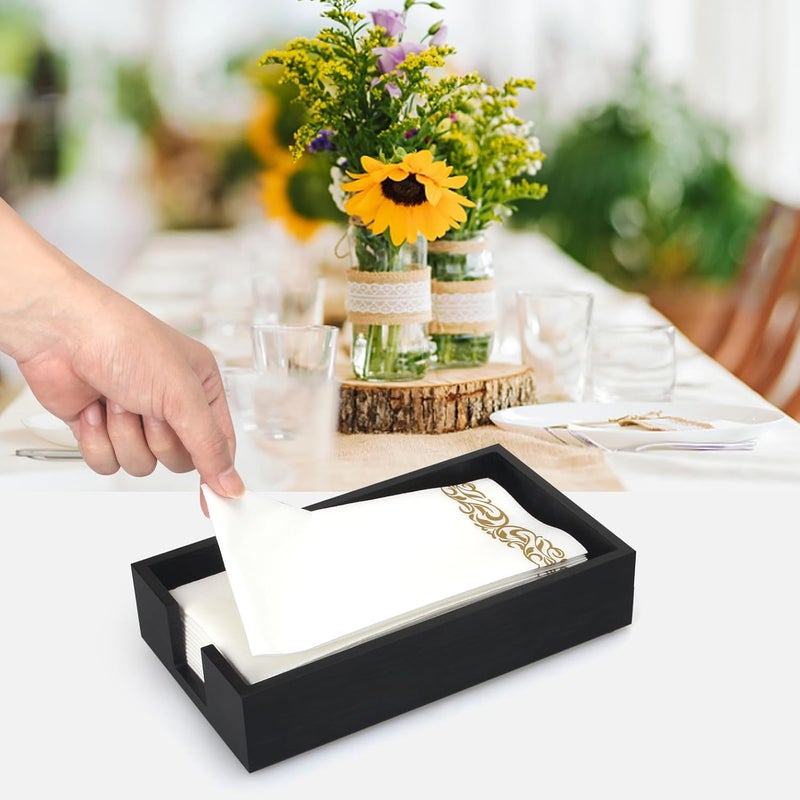 Renawe Guest Paper Towels Holder for Bathroom Napkin Tray Black Wooden Napkins Holder for Table Modern Disposable Hand Towel Holder Flat Wood Cloth Napkin Holder Kitchen Towel Dispenser Bathroom Decor - Image 2