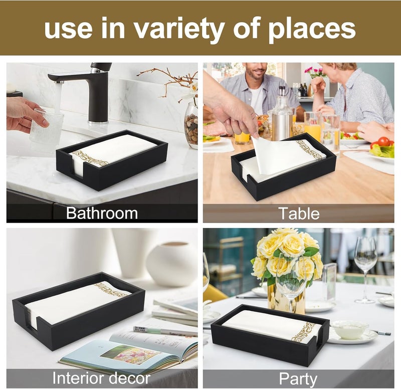Renawe Guest Paper Towels Holder for Bathroom Napkin Tray Black Wooden Napkins Holder for Table Modern Disposable Hand Towel Holder Flat Wood Cloth Napkin Holder Kitchen Towel Dispenser Bathroom Decor - Image 4
