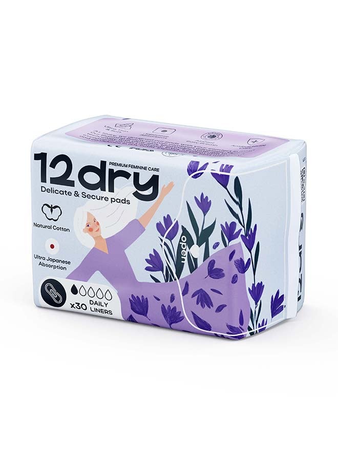 12dry Ultra Thin Panty Liners Pads 30 Count for Daily Freshness Breathable Leak Proof Odor Control Soft Comfort Surface Secure Stay Put Fit Sustainable FDA CE Certified Single Pack - Image 3