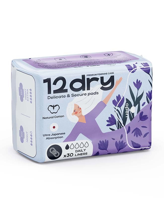 12dry Ultra Thin Panty Liners Pads 30 Count for Daily Freshness Breathable Leak Proof Odor Control Soft Comfort Surface Secure Stay Put Fit Sustainable FDA CE Certified Single Pack - Image 2
