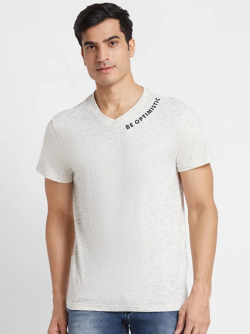 globus Globus Men Off White Printed V-Neck Cotton Regular Fit Casual T-shirt
