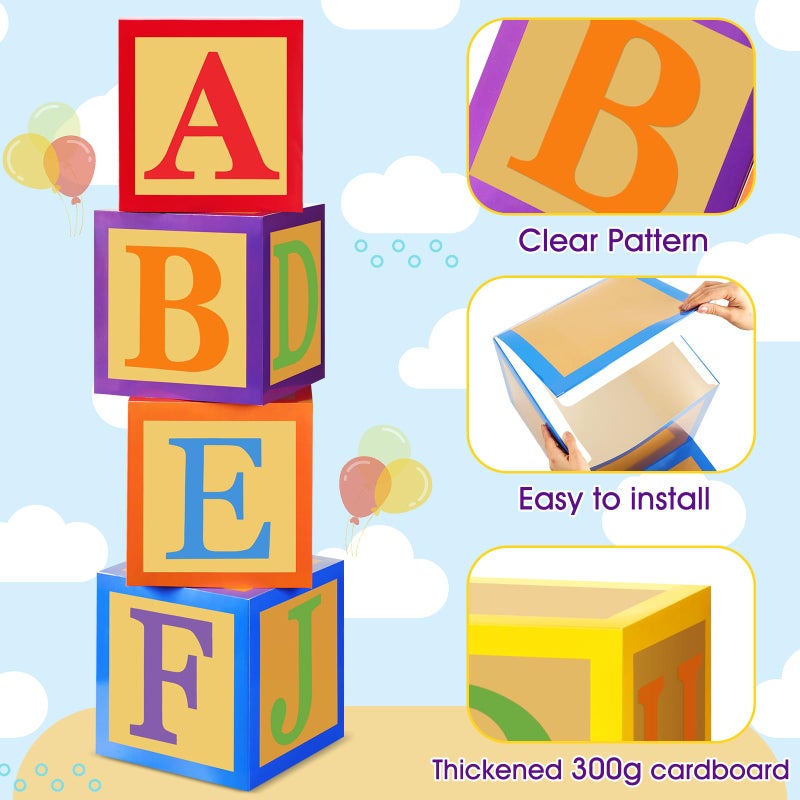 ReliThick 6 Pcs Custom Letter Toy Inspire Party Boxes with 52 Pcs Letter Cutouts 11.8 x 11.8 Inch Colorful Balloon Box Personalized Big Party Favor Box for Birthday Decoration (Dark Colors) - Image 3